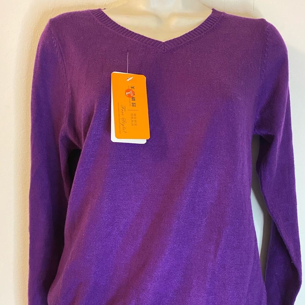 Cashmere Blend Women’s Purple V Neck Sweater Sz XL NWT